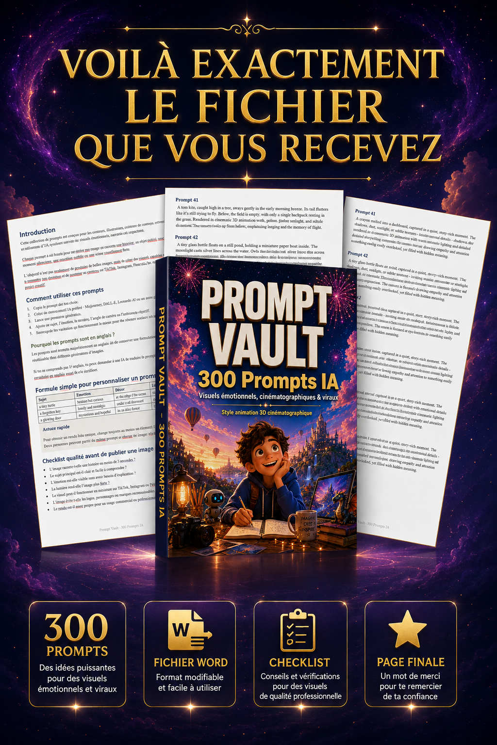 Aperçu du contenu du pack 300 Prompts IA