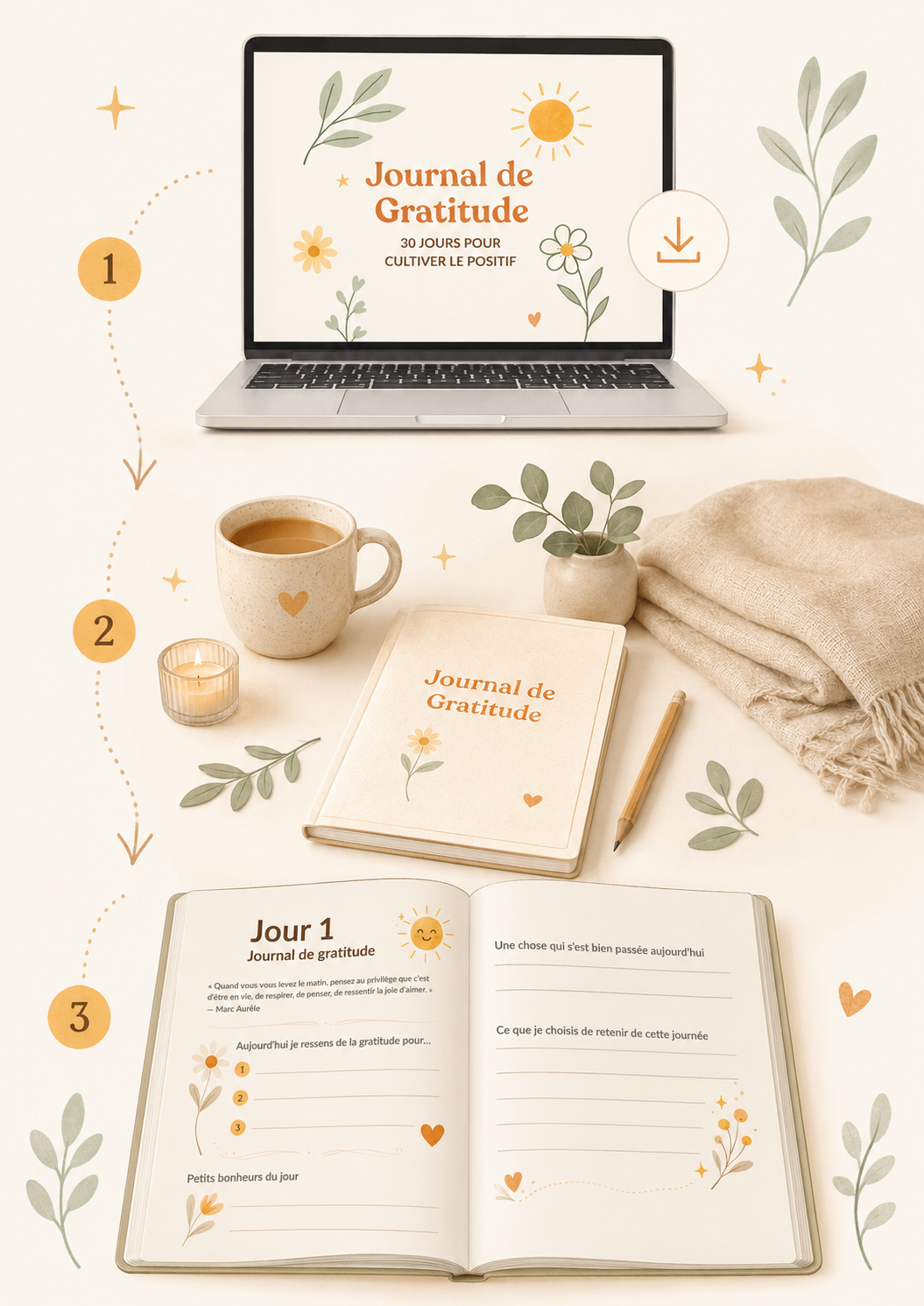 Aperçu du Journal de Gratitude en trois étapes