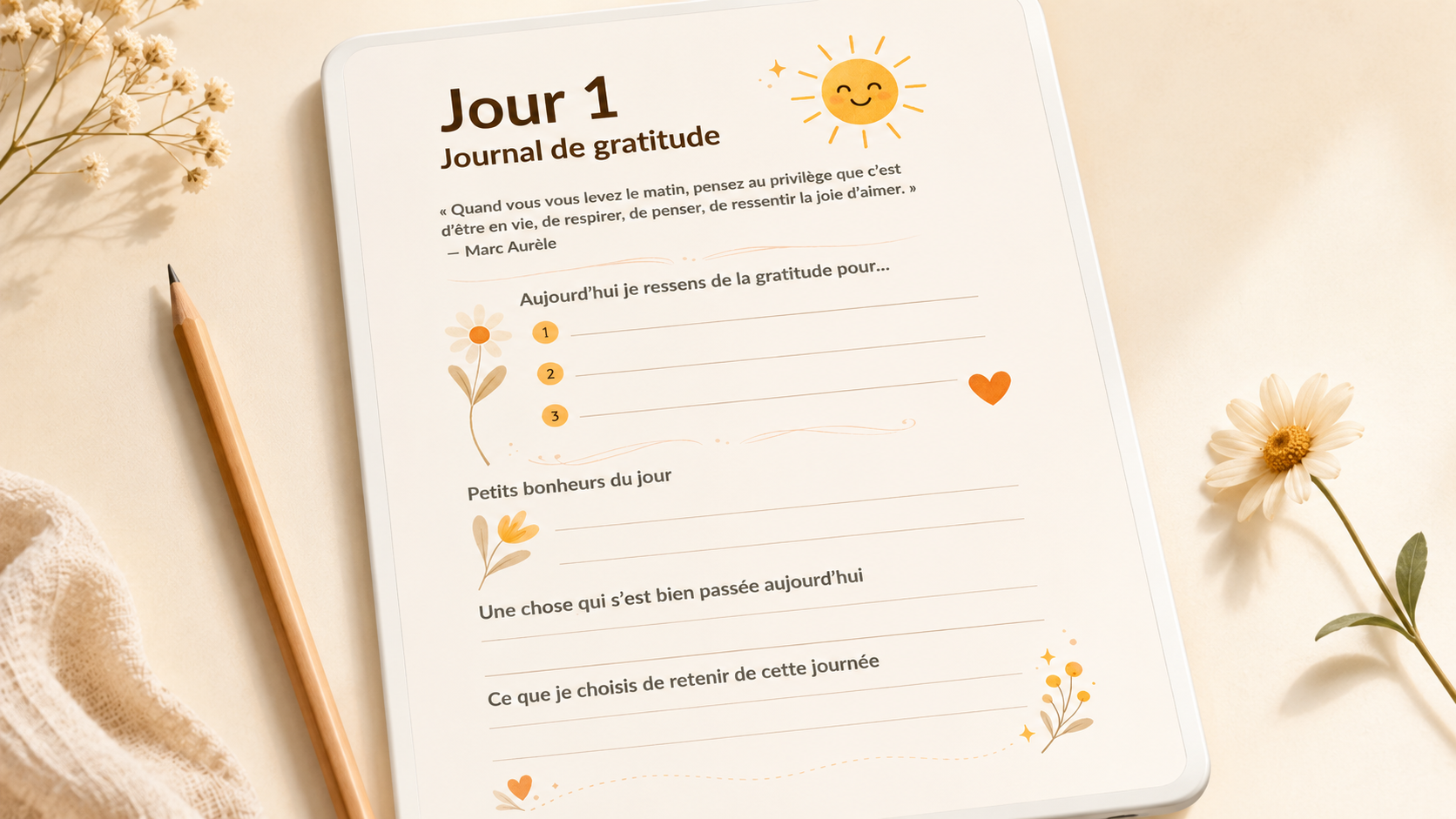 Aperçu d’une page quotidienne du Journal de Gratitude