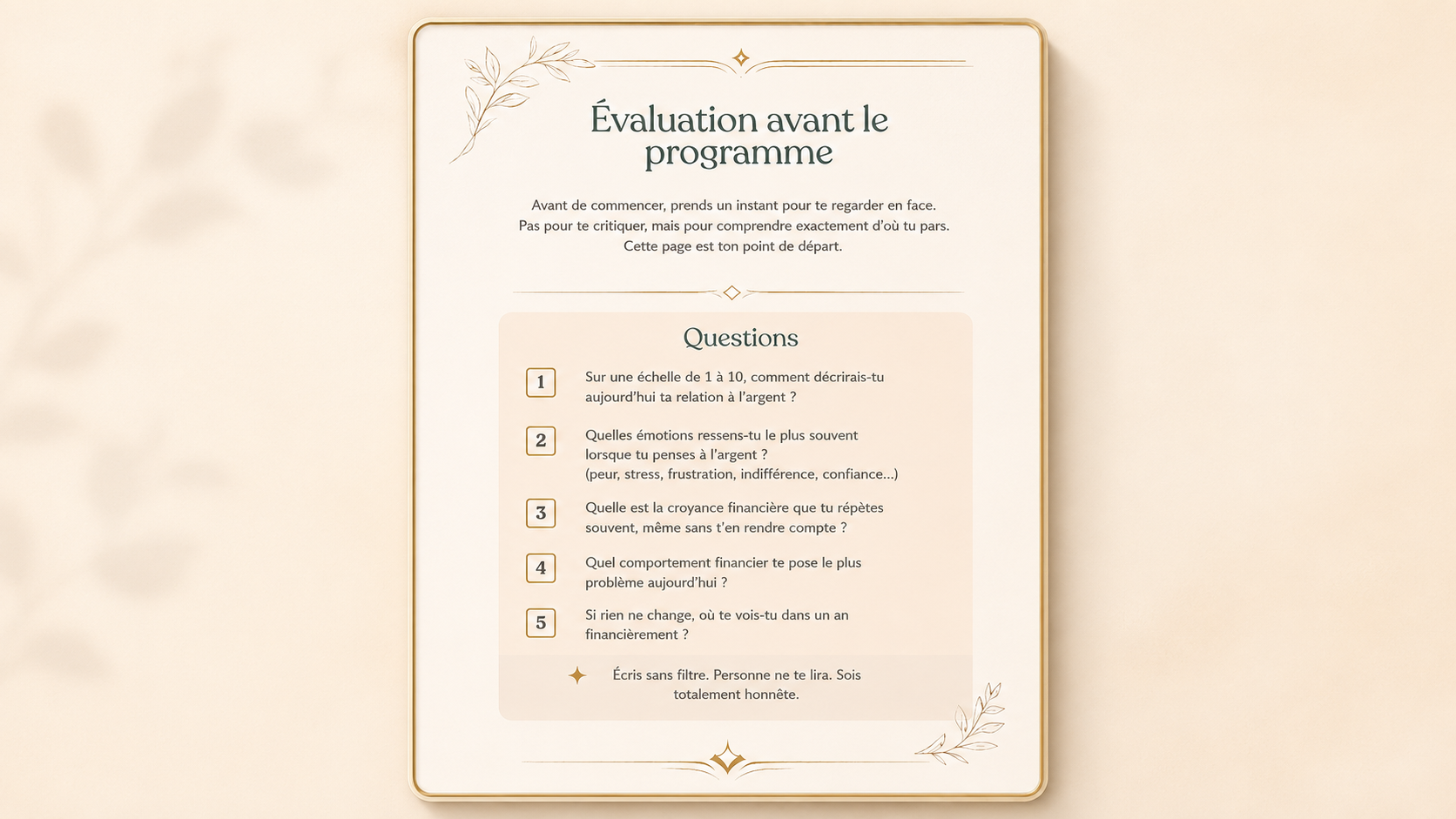 Aperçu de l’évaluation avant programme Money Mindset