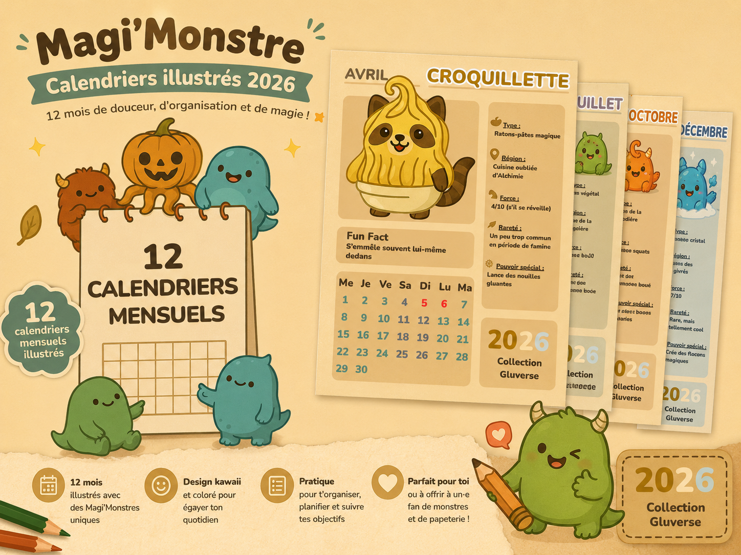 Aperçu calendrier illustré Pack Magi’Monstre