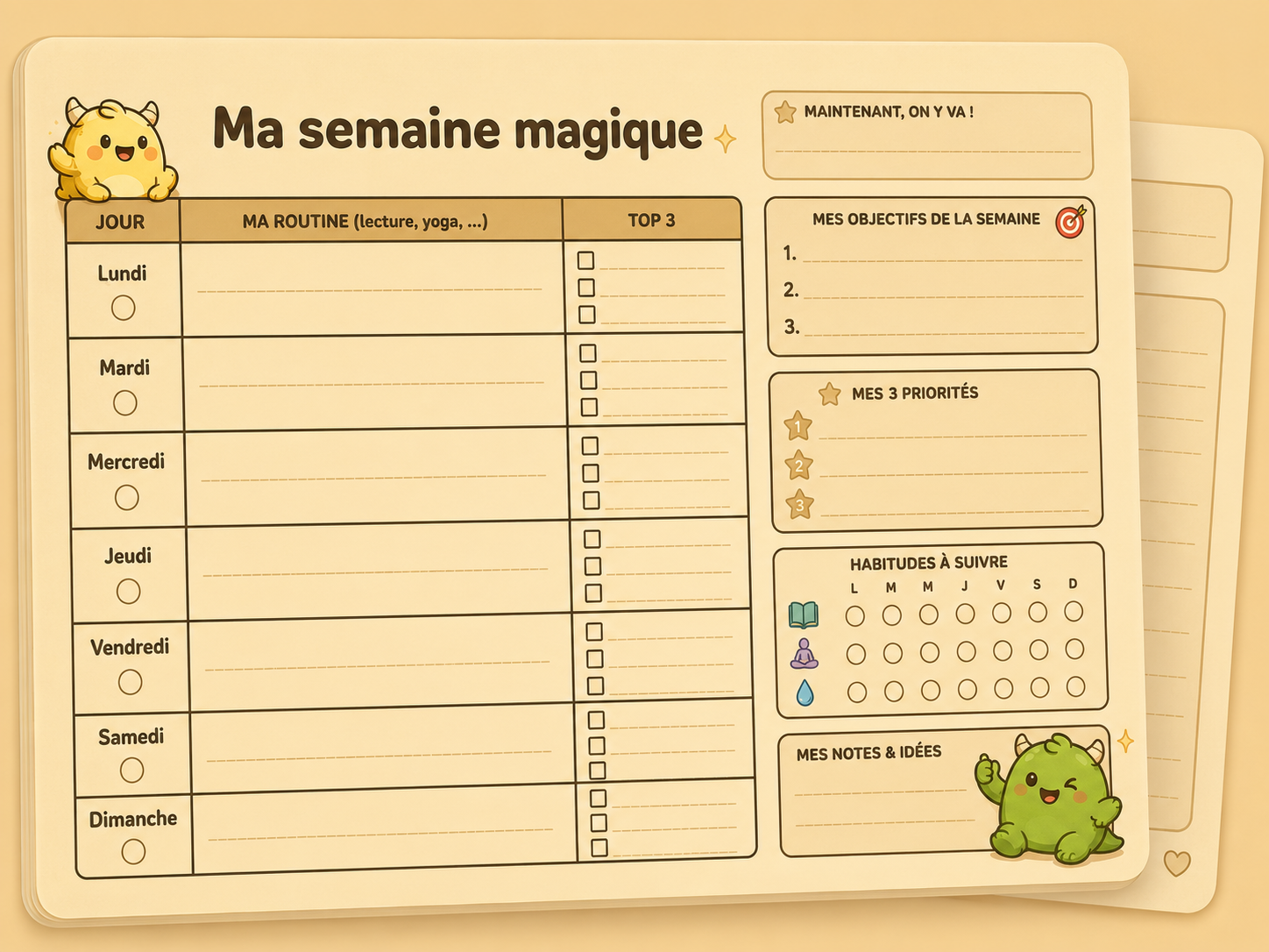 Aperçu planner hebdo et objectifs Pack Magi’Monstre