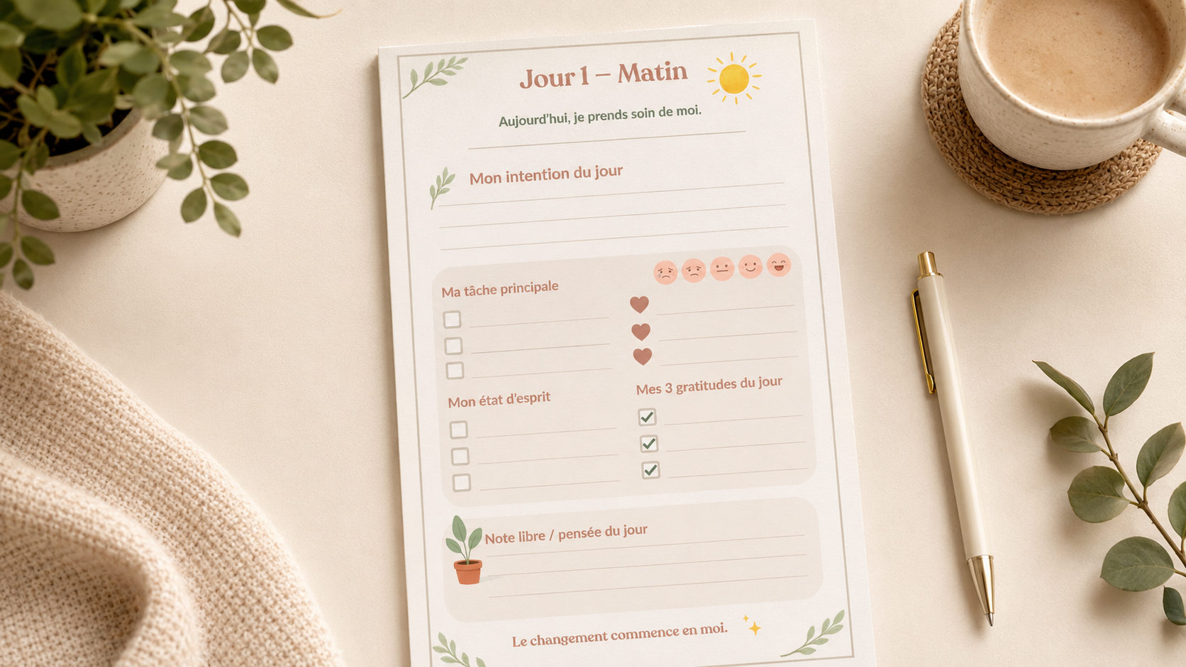 Aperçu d’une page matin du Planner 30 jours