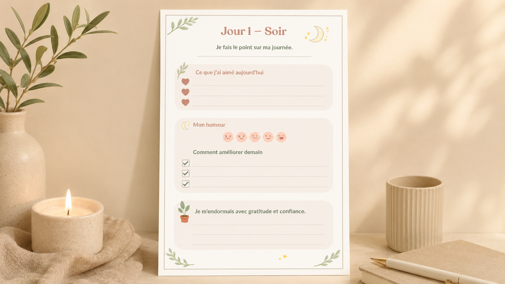 Aperçu d’une page soir du Planner 30 jours
