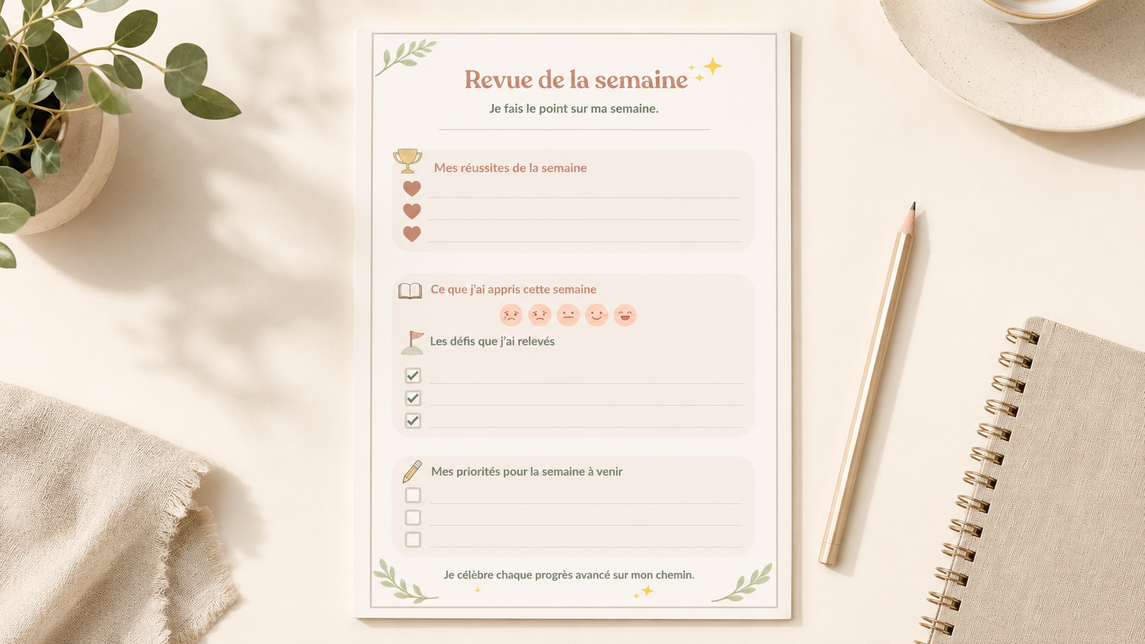 Aperçu d’une revue de semaine du Planner 30 jours