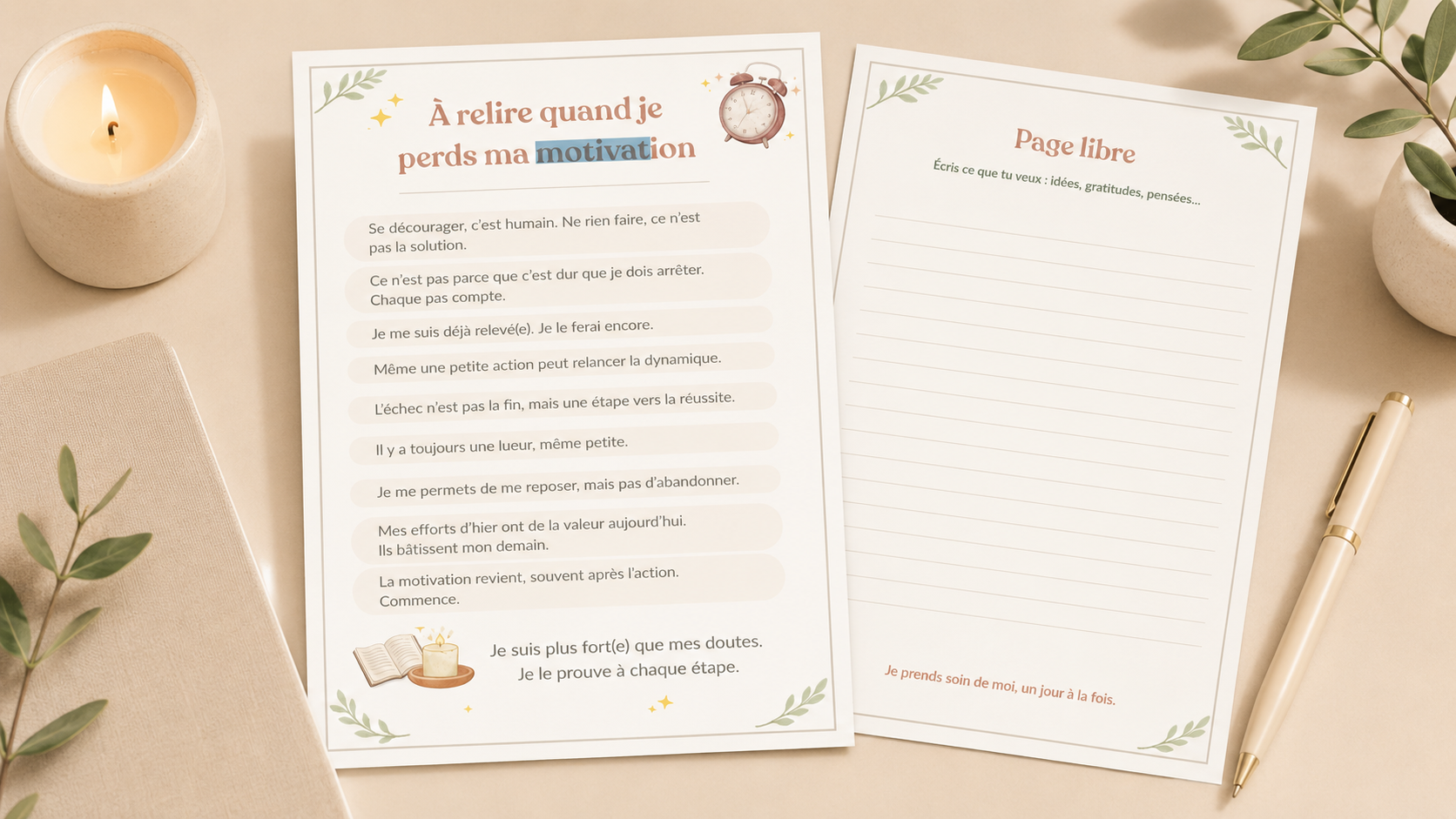 Aperçu de la page motivation du Planner 30 jours